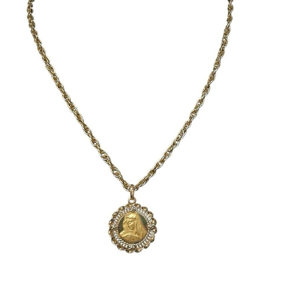 Vintage 18K 750 Gold Virgin Mary Madonna Pendant Charm Italy with Chain & Box 5g - Picture 6 of 14